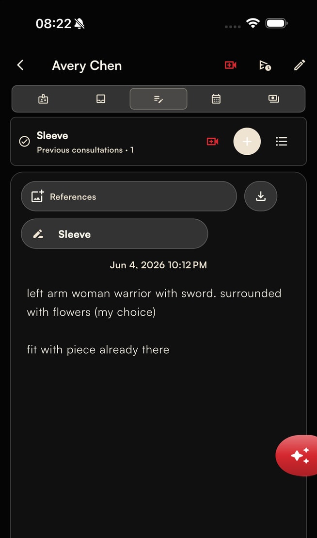 Affichr client notes and references screen