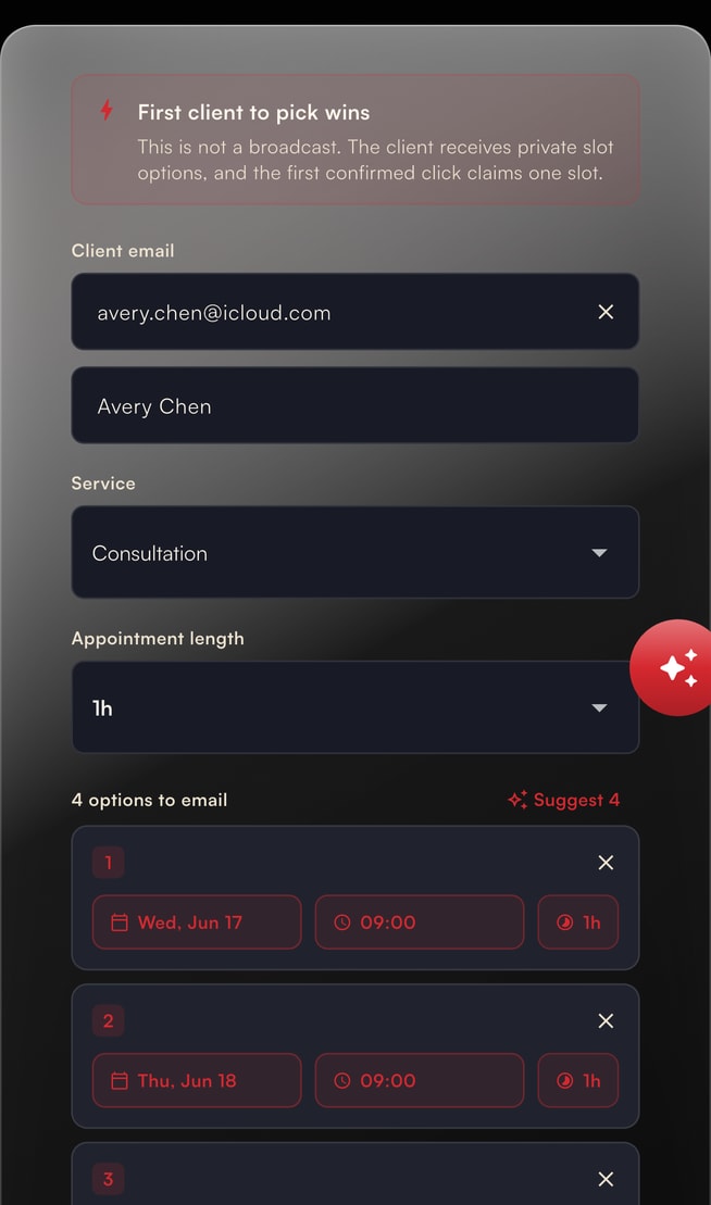 Affichr private slot options form