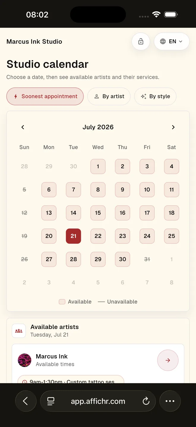 Affichr client and appointment follow-up calendar